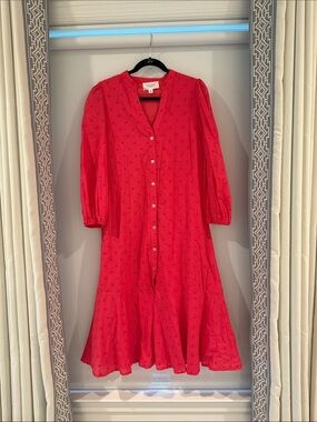 Pomander Place Red Button-Front Midi Dress
